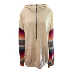 Heimish USA 1X Hoodie Sweatshirt with Colorful Striped Sleeves